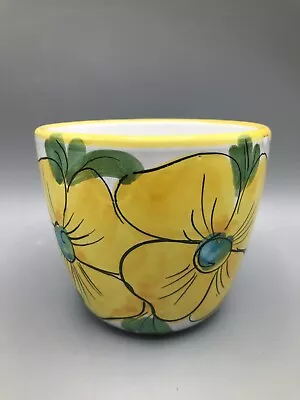 Vintage Italian Pottery Planter Pot Yellow Flower Hand Painted Glazed Ceramic • $19.77
