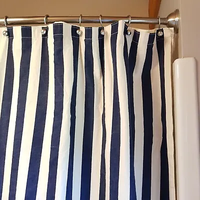 Nautical Striped Shower Curtain Navy Blue White Cotton Canvas Fabric Coastal 67  • £29.86