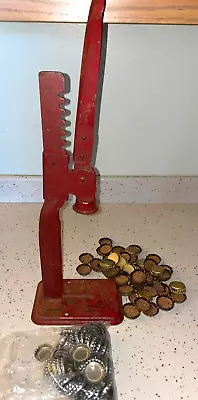 Vintage Adjustable Red Metal Bottle Capper Press Manual Tabletop W/ Caps • $25