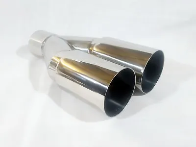 3  Twin Straight Cut Tailpipe Tip Euro Look Stainless Steel Exhaust System • £39.99