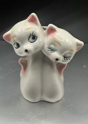 Siamese Cat BUD VASE White Pink CERAMIC Vintage 4  Planter FIGURINE • $40