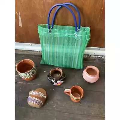 5 Miniature Mexican Hand Painted Clay Pottery Mini Water Jug Cups Vase Dish • $20