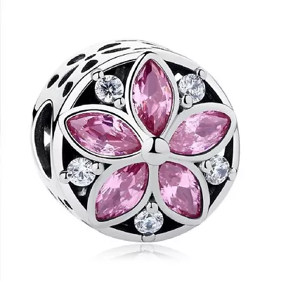  Pink Daisy Flower Bead Charm Genuine Sterling Silver 925 Bracelets Daughter Mum • £14.99