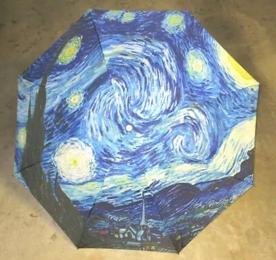  Starry Night Van Gogh Print Compact Travel Umbrella Black Blue NWT SHIPS FREE • $29.99