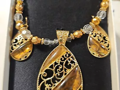 Mixit Necklace & Earrings Jewelry Set Gold Amber W Beaded Necklace NEW • $7.99