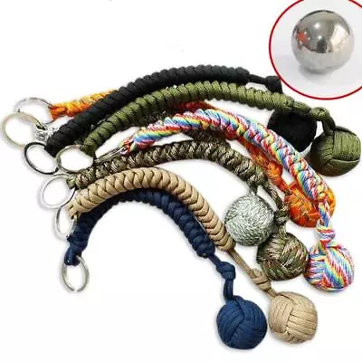 Keychain Monkey Fist Black Strength With Steel Ball Hiking Paracord Outdoor • $6.90