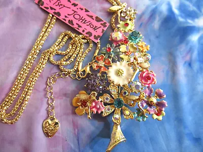 Betsey Johnson Large  Colorful Christmas Tree  Crystal Necklace /brooch  Nwt • $22.03