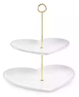 MARTHA STEWART Heart Shaped Server Two-tiered White & Gold NEW • $27.99