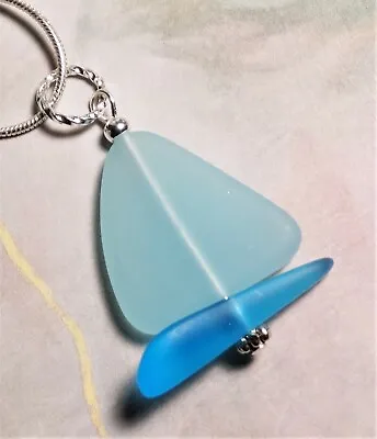 OPAQUE SEAFOAM BLUE SAILBOAT Handmade Sea Glass Jewelry W PACIFIC Hull Pendant • $21.95