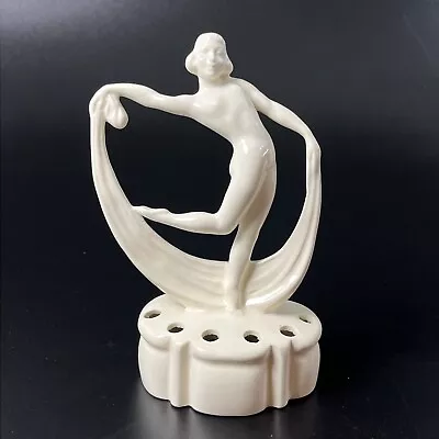 Vtg Art Deco White Ceramic Germany Nude Dancing Scarf Lady Flower Frog Figurine • $35.99