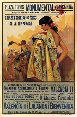 BULLFIGHT Vintage Ad Poster BARCELONA SPAIN 1935 CORRIDA 20x30 VERY RARE - VW0 • $10.49