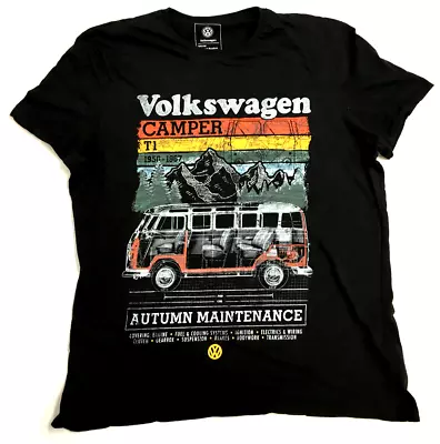 Official Volkswagen Retro VW Camper Van Marl Black Graphic Print T-Shirt 2XL • £9.99