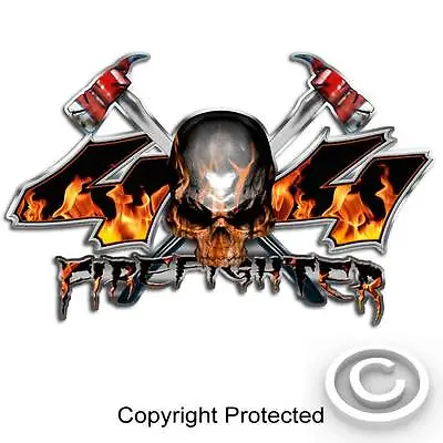 4x4 Firefighter Truck Decal - Fire Axe Skull Fireman Sticker 2 Decals IAFF • $39.99