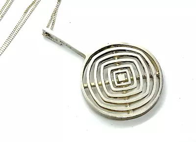 Vintage S J Rose & Son Modernist Sterling Silver Target Pendant Necklace • $58.44