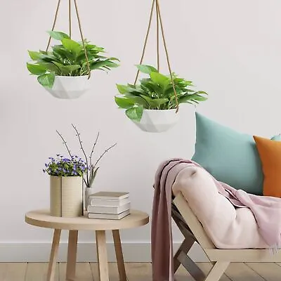 £10.99 • Buy Ceramic Hanging Planter Indoor Outdoor Modern Geometric Flower Plant Pot White