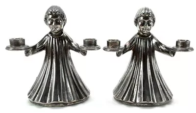 Vintage Choir Girl Mini Taper Candle Holders - Silver Tone -  Made In Italy • $9.99