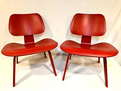 2 Eames Molded Plywood Lounge Chairs (LCW) in Red Vintage 2004 Herman Miller • $1950