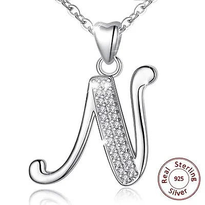 925 Sterling Silver Large Initial Letter Necklace Pendant For Women Jewelry Gift • $39.99