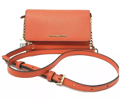 Michael Kors Jet Set Travel Medium Phone Case Crossbody Xbody Orange Leather • $142.49