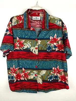 ERIN LONDON Women’s Tropical Shirt Short Sleeve Red/Blue/Gold Size L Petite • $13.99