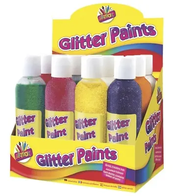 12 X 200ml GLITTER Paint Set Childrens Ready Mixed Non Toxic Kids Paints Bottles • £24.99