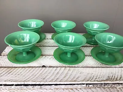 Davidson Art Deco Rare Jade Green Glass Dishes And Matching Saucers Circa 1930s • £49