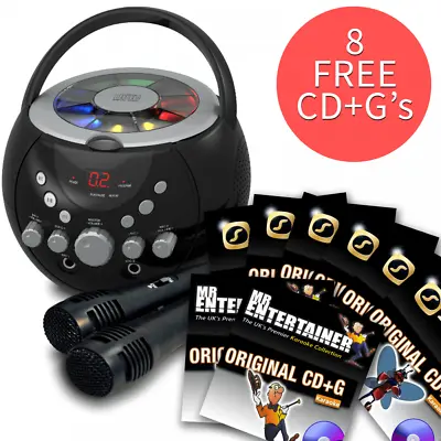 £75.99 • Buy Boombox Karaoke Machine With Bluetooth CD CDG With 8 FREE CD+G Discs And 2 Mics
