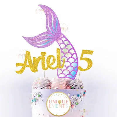 £5.99 • Buy Custom Mermaid Tail Name Age Glitter Cake Topper Personalised Mermaid Birthday