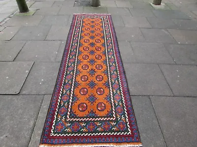 Vintage Traditional Hand Made Oriental Wool Orange Gold Long Runner 302x89cm • £325