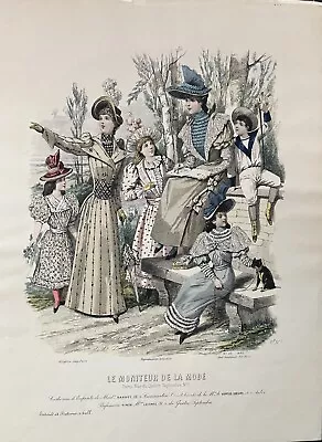 French Fashion Print ”La Mode Illustrée  1892 Original Hand Colored Signed • $9.95