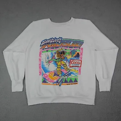 Vintage 80s Coors Light Beer Wolf Powerslide Snowboarding White Size L Jumper • $79.99