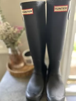 Hunter WOMEN'S Original Tall Back Adjust Rain Boot BLACK WATERPROOF Sz 8 • $35