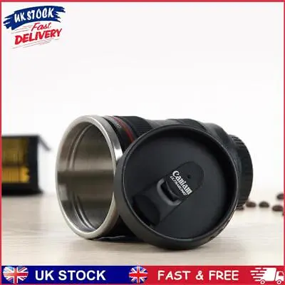 Camera Lens Shape Coffee Tea Mug With Lid Stainless Steel Flasks Thermal • £8.79