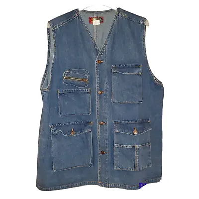 Vintage Jordache Men's Blue Jean Cargo Pocket Vest Large 90s Style America Denim • $19.99