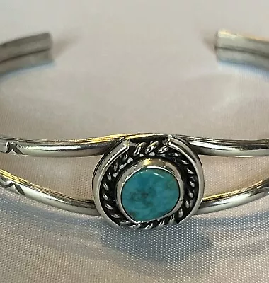 Vintage Handmade Sterling & Turquoise Native American Cuff Bracelet • $24.99