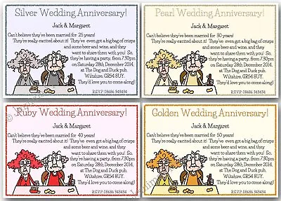 £3.85 • Buy Personalised Silver Pearl Ruby Golden Wedding Anniversary Invitations X10 J151
