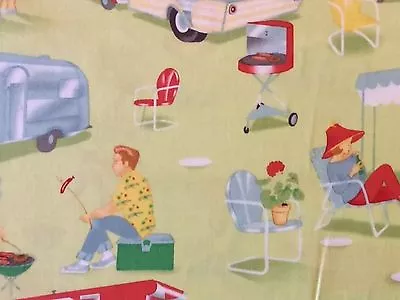 RPMM96 Retro Atomic Trailer Camping Kitsch BBQ  Air Camper Cotton Quilt Fabric • $2.97