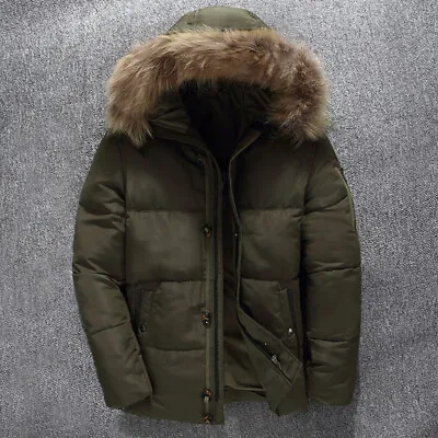 Mens Fur Collar Hooded Duck Down Coat Winter Warm Thicken Down Jacket Parka • $76