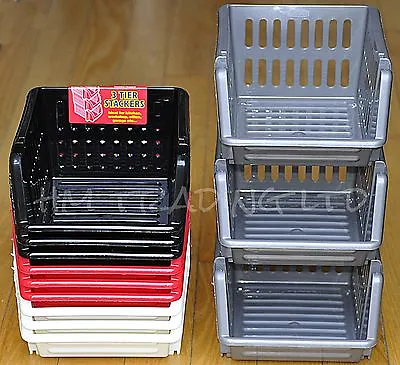 3Tier Plastic Vegetable Fruit Basket Stacking Kitchen Office Garage Storage Rack • £8.10