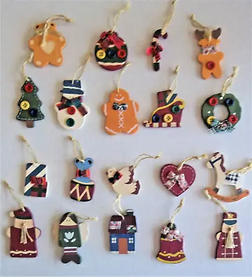 19 MINI WOOD CHRISTMAS TREE ORNAMENTS--Painted And Decorated Vintage • $9.59