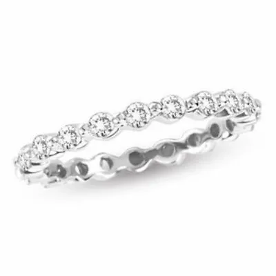 0.66 Cttw Natural Diamond Eternity Bar Wedding Band Ring In 14K White Gold • $578.24