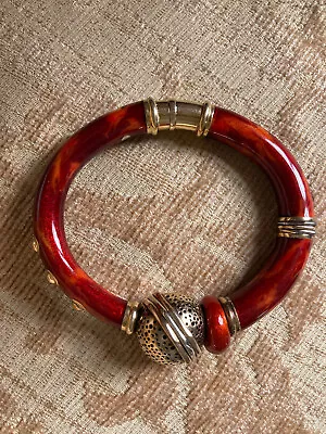 La Nouvelle Bague Red Enamel Bracelet Bangle 18ct & Silver ~ Beautiful • $1389.25