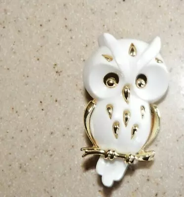 Vintage White And Gold Toned Owl Brooch   (#58) • $10.98