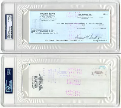 Vin Scully SIGNED ENCAPSULATED Check LA Dodgers Announcer PSA/DNA AUTOGRAPHED • $400