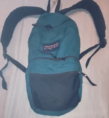 Vintage Jansport Green Nylon Backpack Day Pack Two Double Zip Mesh Front Pocket  • $17.99