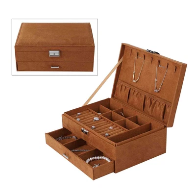 £54.38 • Buy Tan Velvet 2 Layer Jewelry Box With Lock Key Scratch Resistant Anti Tarnish