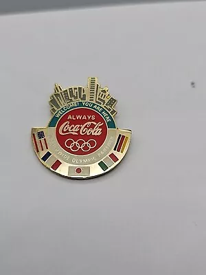 1996 Olympics Atlanta Coke Welcome Pinback Hat Pin Lapel Enameled • $9.99