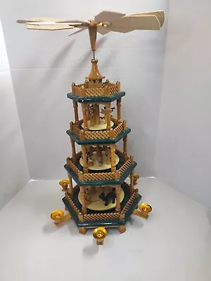 Vintage Christmas 3 Tier Pyramid Wooden Nativity Candle Windmill Carousel German • $75.95