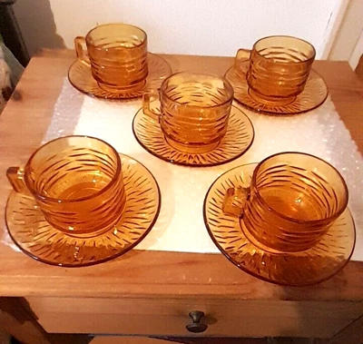 £20 • Buy Coffee Set Vintage French Vereco Amber Zebra Glass 