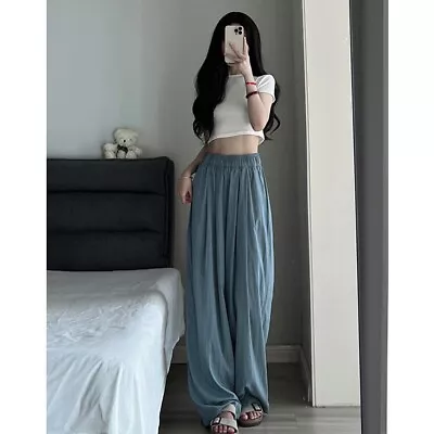 Korean Style Women's Elastic Waist Straight Cut Loose Fit Leisure Pants • $19.94